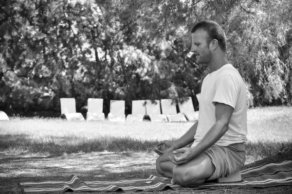matt meditating black and white